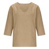 Donna Nuova Primavera Estate Cotone Slub Manica 3/4 Scollo a V Top, Blusa Casual Moda Larga
