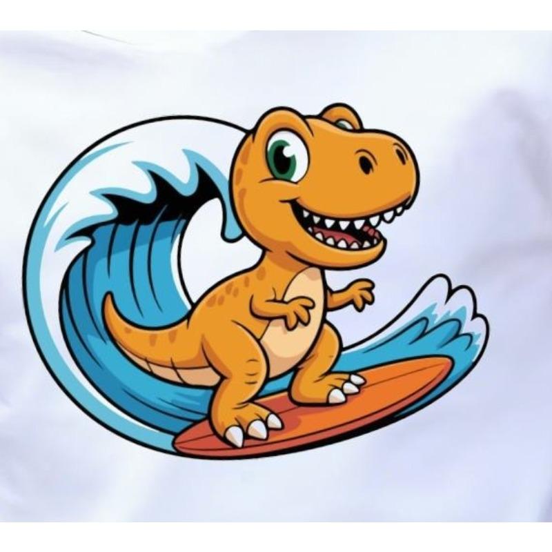 Boys Crew Neck Short Sleeve T-Shirt with Surfing Dinosaur Print