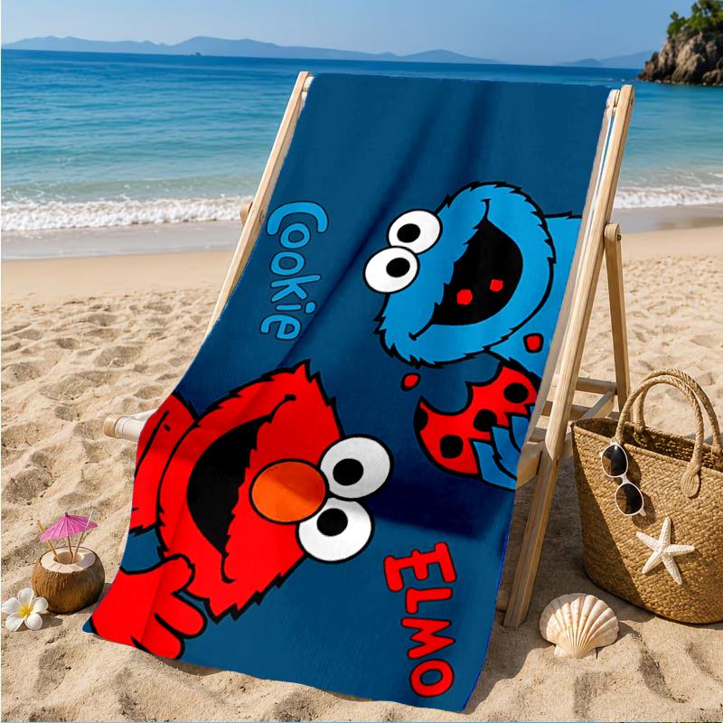 Elmo And Cookie Sesame Friends Beach Towel, Super Soft Microfiber, Perfect Gift for Her/Him, Birthday, for Pool, Beach, Travel, Decor Beach Party
