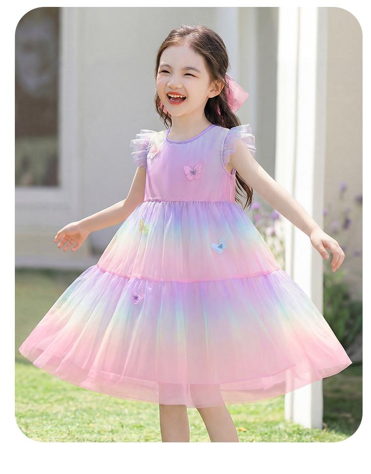 Irregular Gradient Mesh Princess Skirt: Sweet Summer Children's Little Flying Sleeve Dress for Girls, Thin Edition