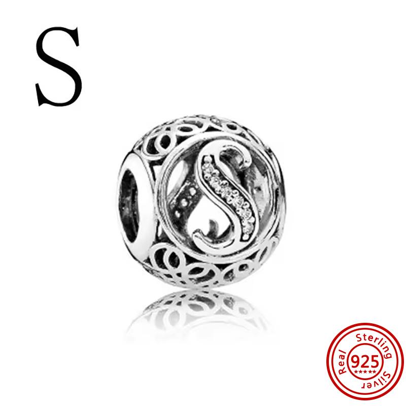 925 Massivkupfer Unendlichkeitssymbol Hohl Rund A-Z 26 Alphabetbuchstaben Glänzende Zirkonia-Perlen Passend für Original Pantaro Charms Armband