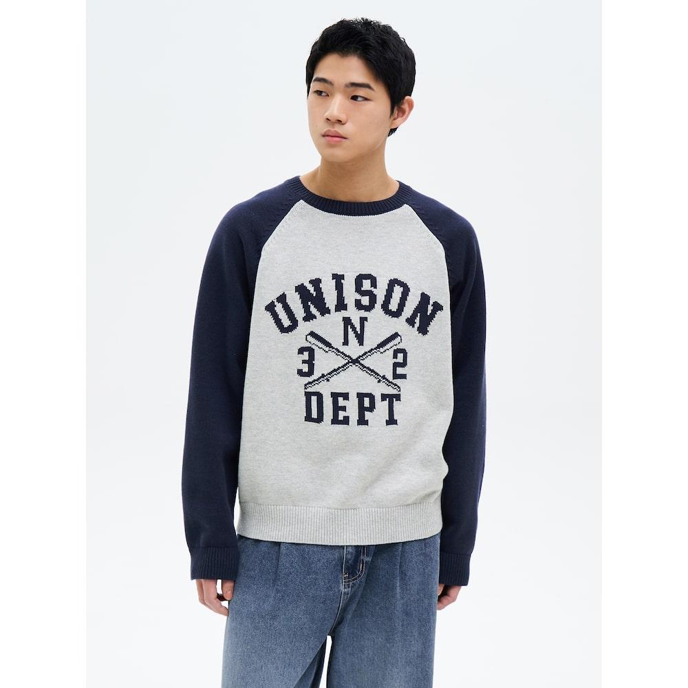 8Seconds Lettering Jacquard Raglan Knit Pullover Gray Gray (Antique Silver)/Xl