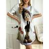 3D Fun and Cute Girl Print Dress, Women's Summer Round Neck Short Sleeved Mini Dress