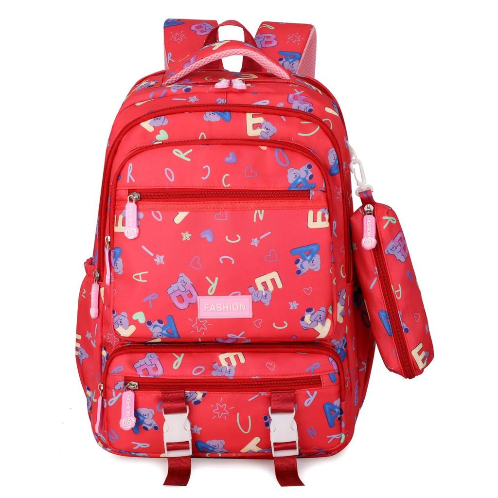 Nylon Backpack for Kids and Teens with Cute Cartoon Pattern Fashion School Bag for Girls Large Capacity Daily Use Bookbag