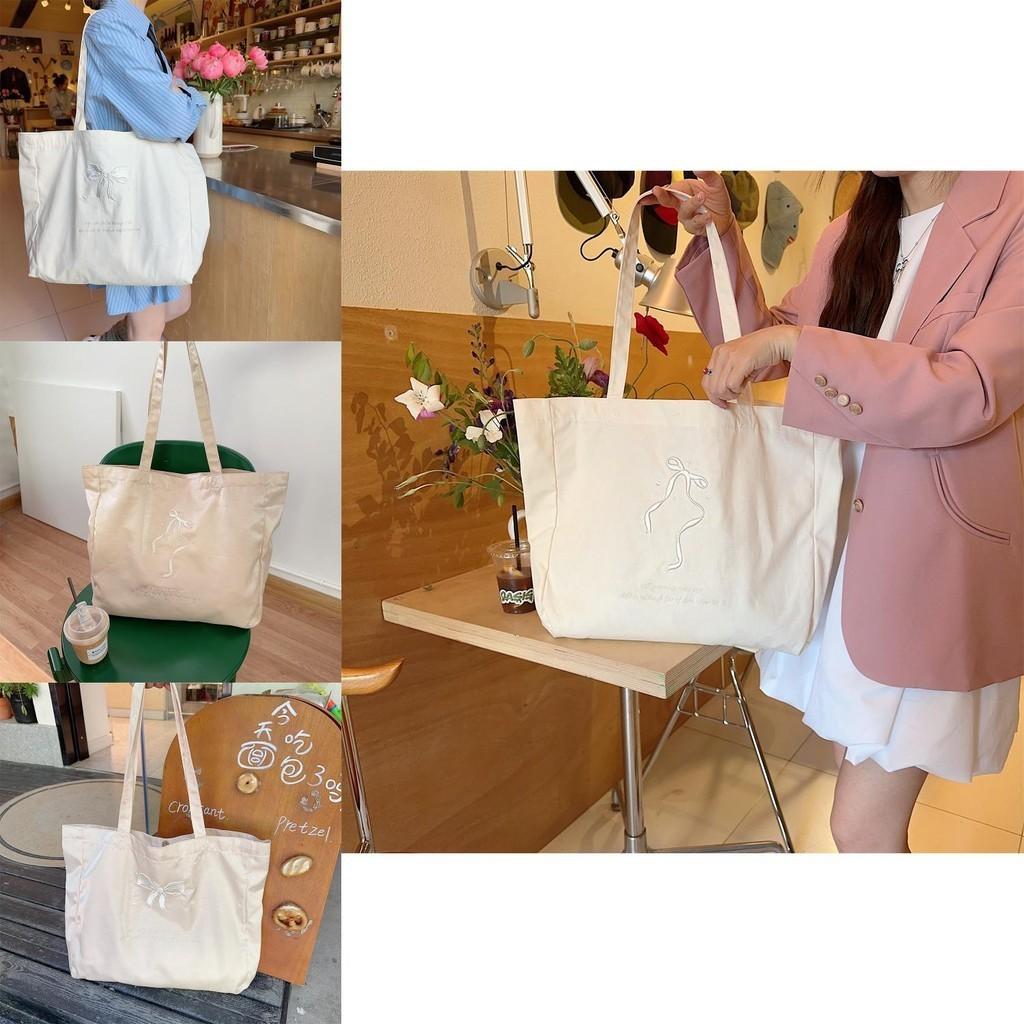 Fresh Sweet Embroidered Tote Bag Medium Vertical Soft Canvas Shoulder Bag