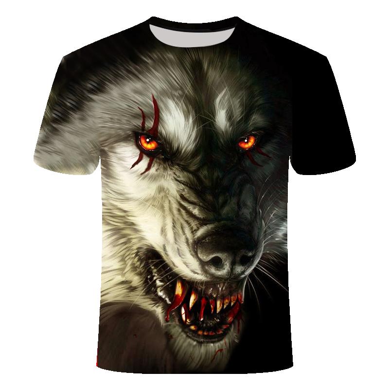 Summer Round Neck Animal Wolf Pattern 3D Print Top Fashionable Casual Short Sleeved Men's T-shirts