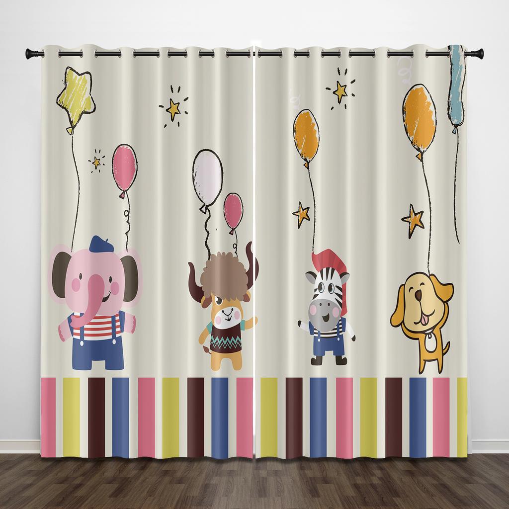 3D Digital Printing Explosive Cartoon Curtain Cute Animals Boy Children's Kids Room Bedroom Balcony Bay Window Thin Curtain 2pcs