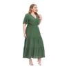 Sukienka damska plus size z dekoltem w serek, krótkim rękawem, falbankami i płynnym dołem midi
