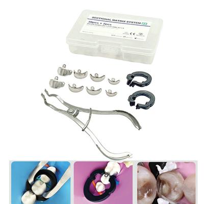 Σύστημα οδοντικής μήτρας τομής Sectional Contoured Metal Matrices Matrix Bands 30pcs with 2Pcs Resin Clamping Ring Dentist
