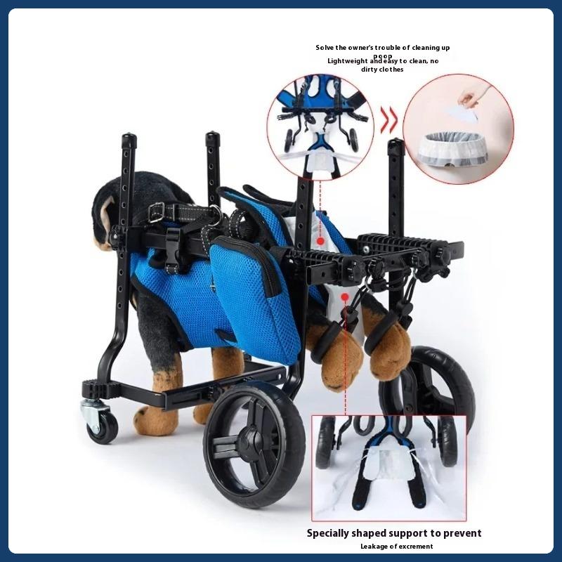 4-Wheel Pet Wheelchair Dog Walking Assistance Cart Elderly Canine Mobility Aid Small Dogs Disabled Pet Support