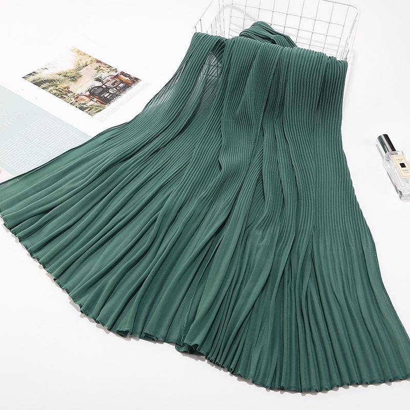 Big Size Pearl Chiffon Scarf Solid Color Pleated Stripe Headwear Scarves Women Muslim Hijab Head Wrap Plain Travel Shawls