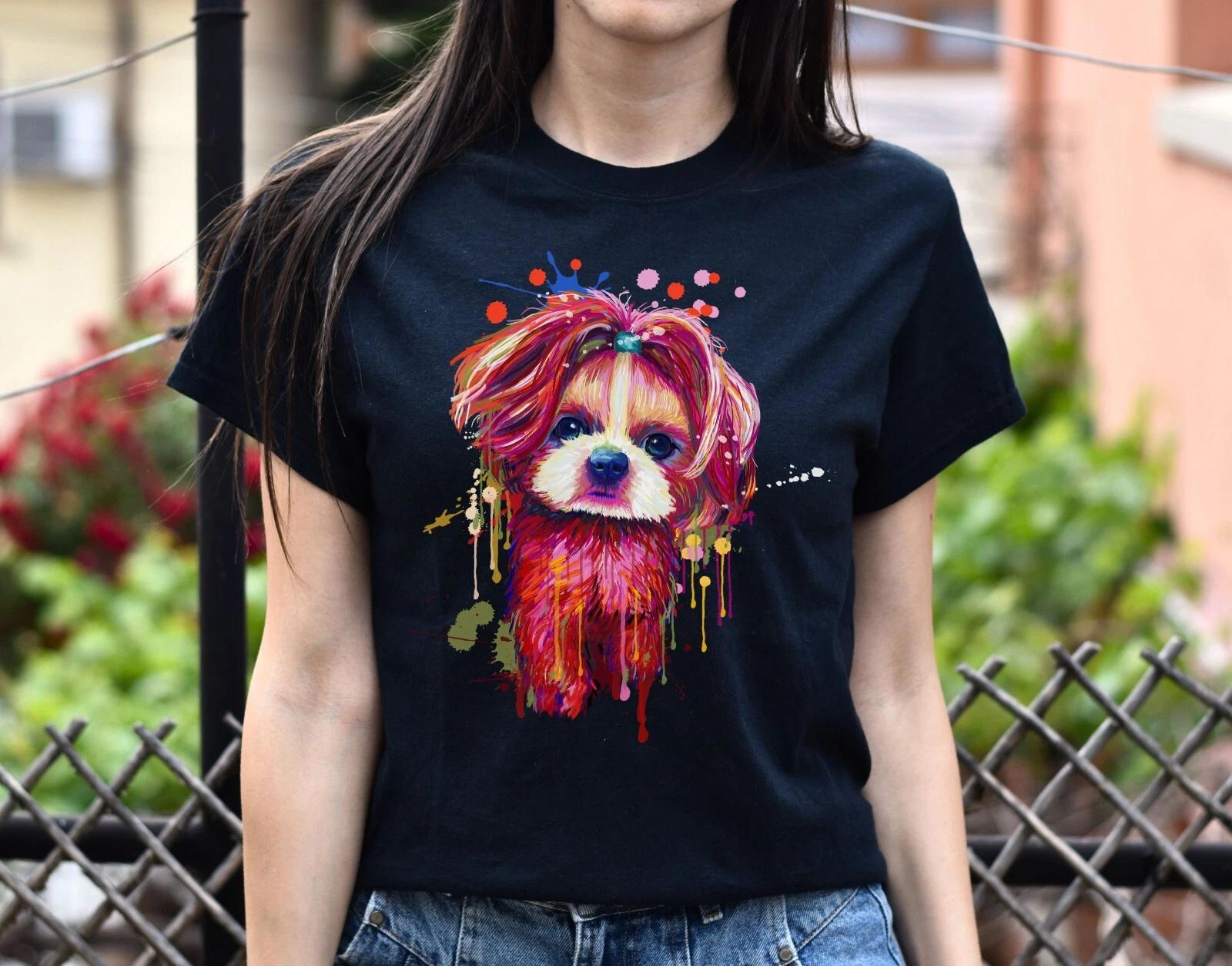 Digital Art Shih Tzu dog Unisex shirt S-2XL black navy dark heather XL