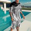 Men's Casual Sports Set Short Sleeve and Shorts Two-Piece Fashion Geometric Pattern Summer Daily Wear Comfortable Breathable