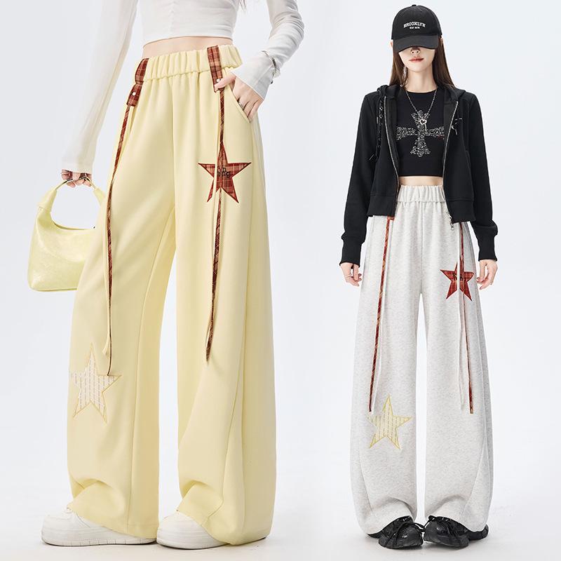 Pentagram Embroidered Women's High-Waist Straight Wide-Leg Sweatpants - Spring 2026