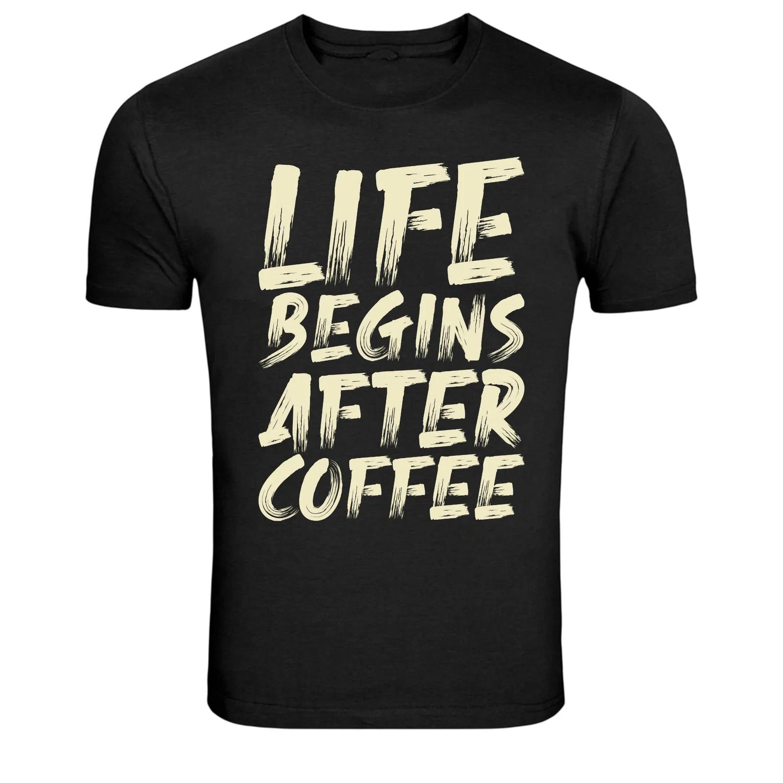 Life Begins After Coffee Quote Typography Graphic T-Shirt L
