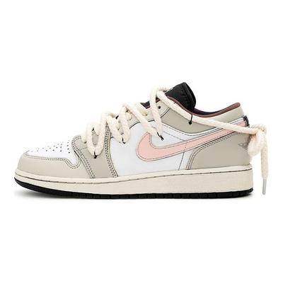 Air Jordan 1 Low Top Vintage Basketball Shoes GS Gray Pink DQ8421-001(Team15-)