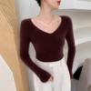 Women's V-Neck Cashmere Pullover - Loose Fit Solid Color Base Layer for Autumn/Winter