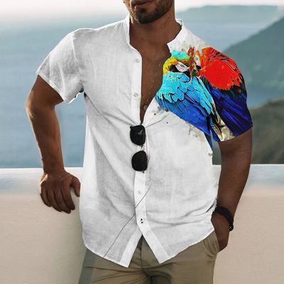 Men's 3D Parrot Printed Shirt Button Up Shirt Casual Shirt Summer Shirt Short Sleeved Daily Vacation Clothing
