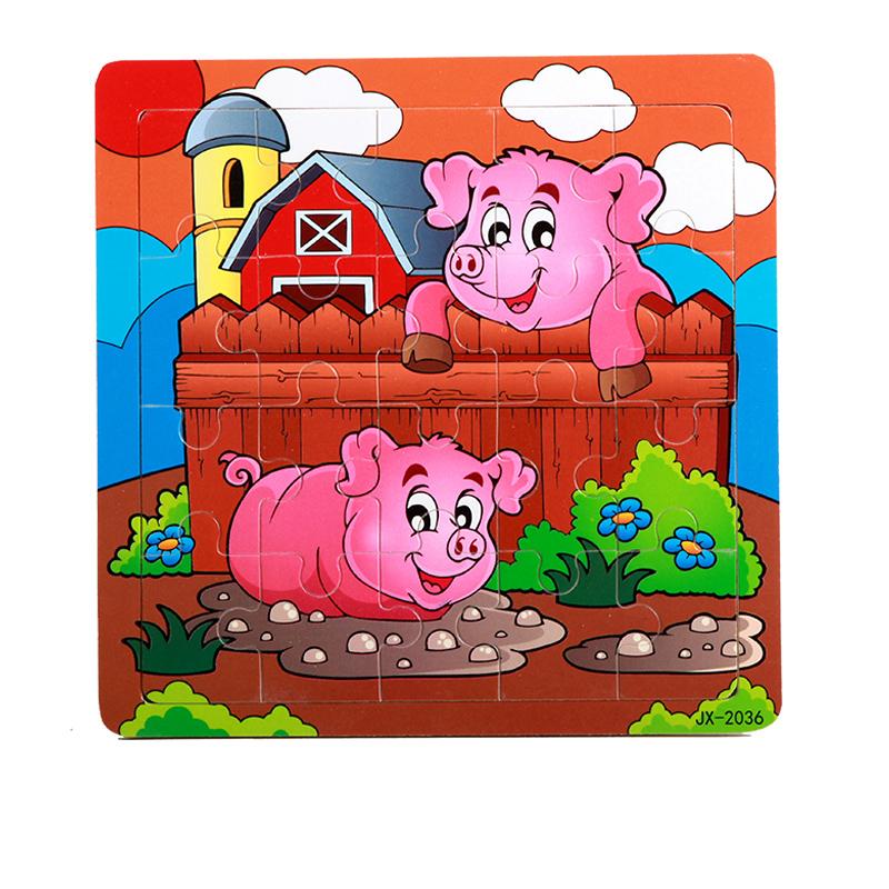 20 Piece Wooden 3D Puzzle Cartoon Animal Vehicle Jigsaw Montessori Educational Toys for Kids Baby Aged 3-6 Years
