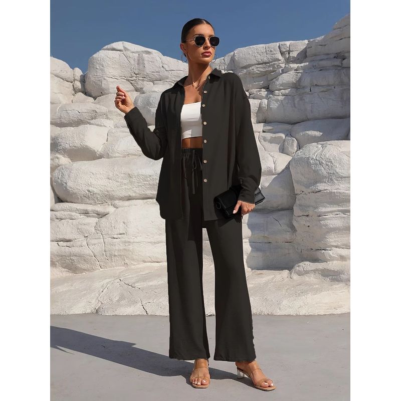 European and American Fashion Autumn Temperament Plus size women clothing Long sleeve Cardigan Two-piece Set Leisure Solid Set