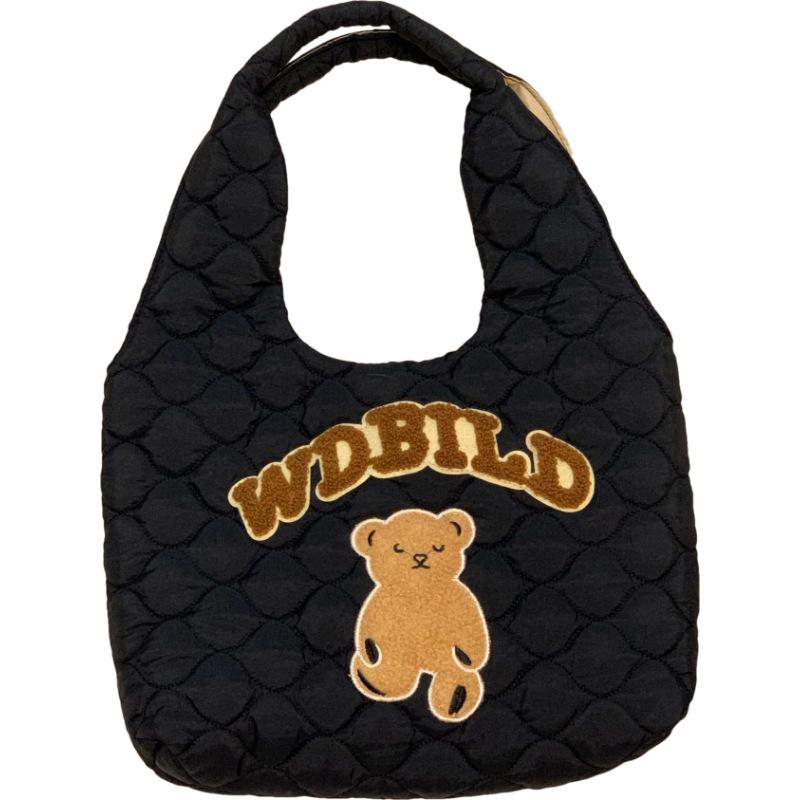 

Милая мультяшная сумка через плечо с медведем, женская, модная, с буквенным принтом, простая сумка-тоут с бриллиантами, корейская версия студенческой сумки single package чёрный