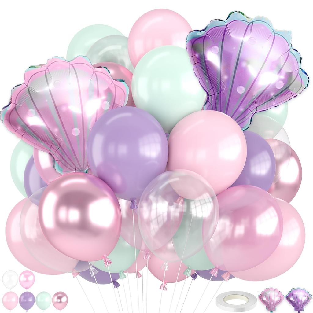 10inch 40pcs Mermaid Balloons Metallic Purple Green Confetti Balloons for Girls Under The Sea Themed Birthday Party Decoration 5