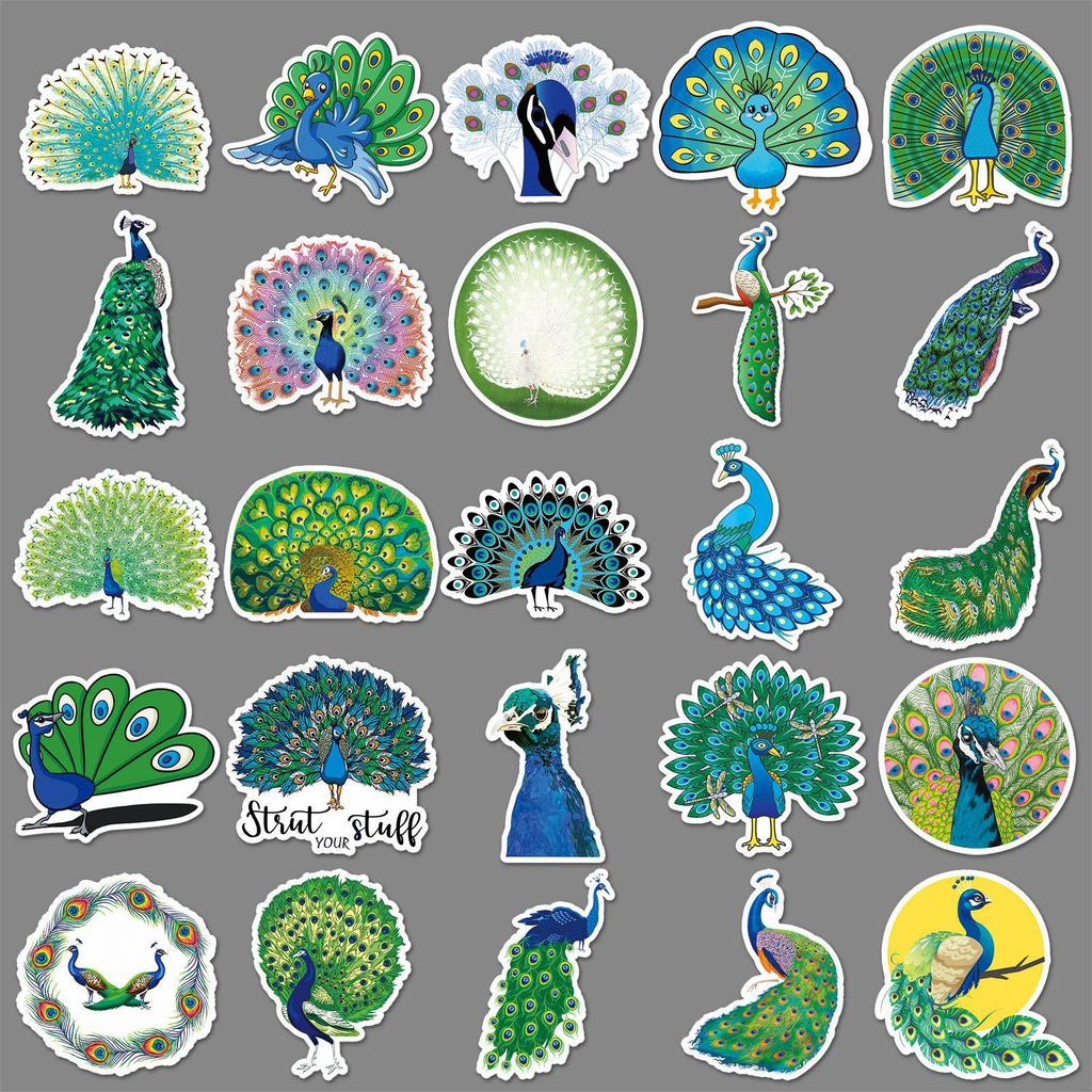 50pcs Peacock Animal Stickers for Skateboards, Luggage, Laptops, Cars, and Motorcycles