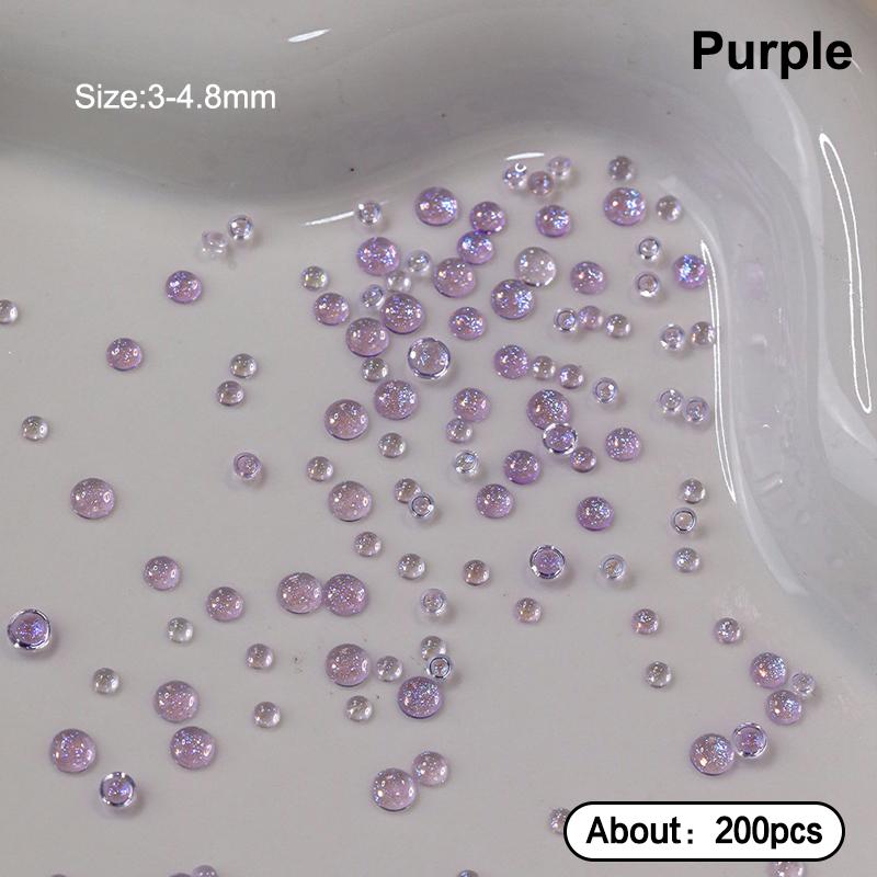 200Pcs Colorful Mermaid Bubble Bead Nail Art Accessories Flat Candy Colored Semi-Circular Diamond Nail Decoration