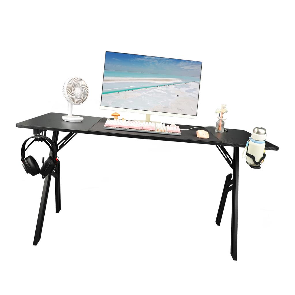 Computer Desk Non Slip Gaming Table 1.4m with Big Mouse Pad Water Cup Holder Earphone Hook