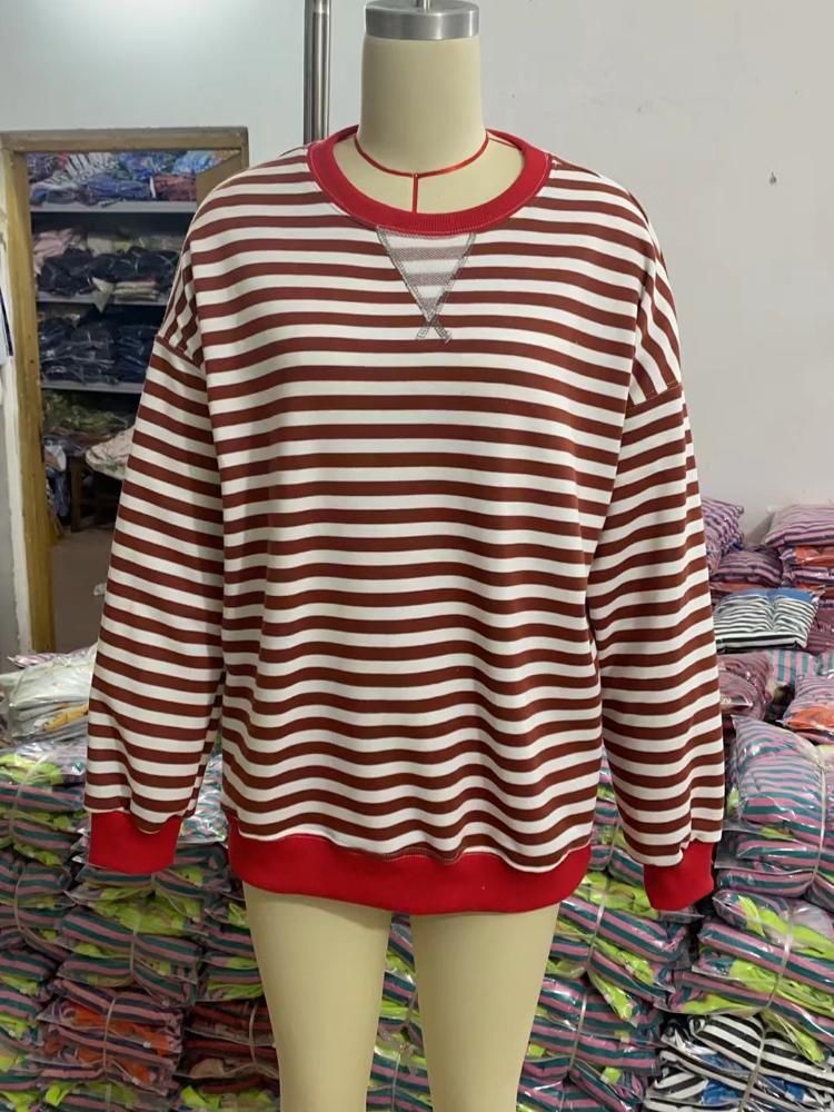 

Women s Pink and Light Blue Striped Hoodie with Orange Trim Casual Pullover Sweatshirt XXL