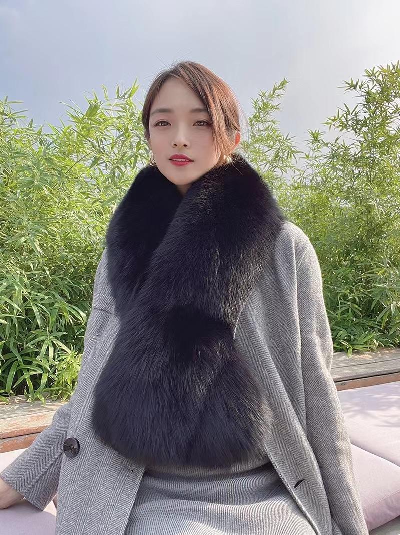 2022  New  Fashion  Fox  Fur  Scarf     Winter   Women   Scarf     Fur Shawls чёрный