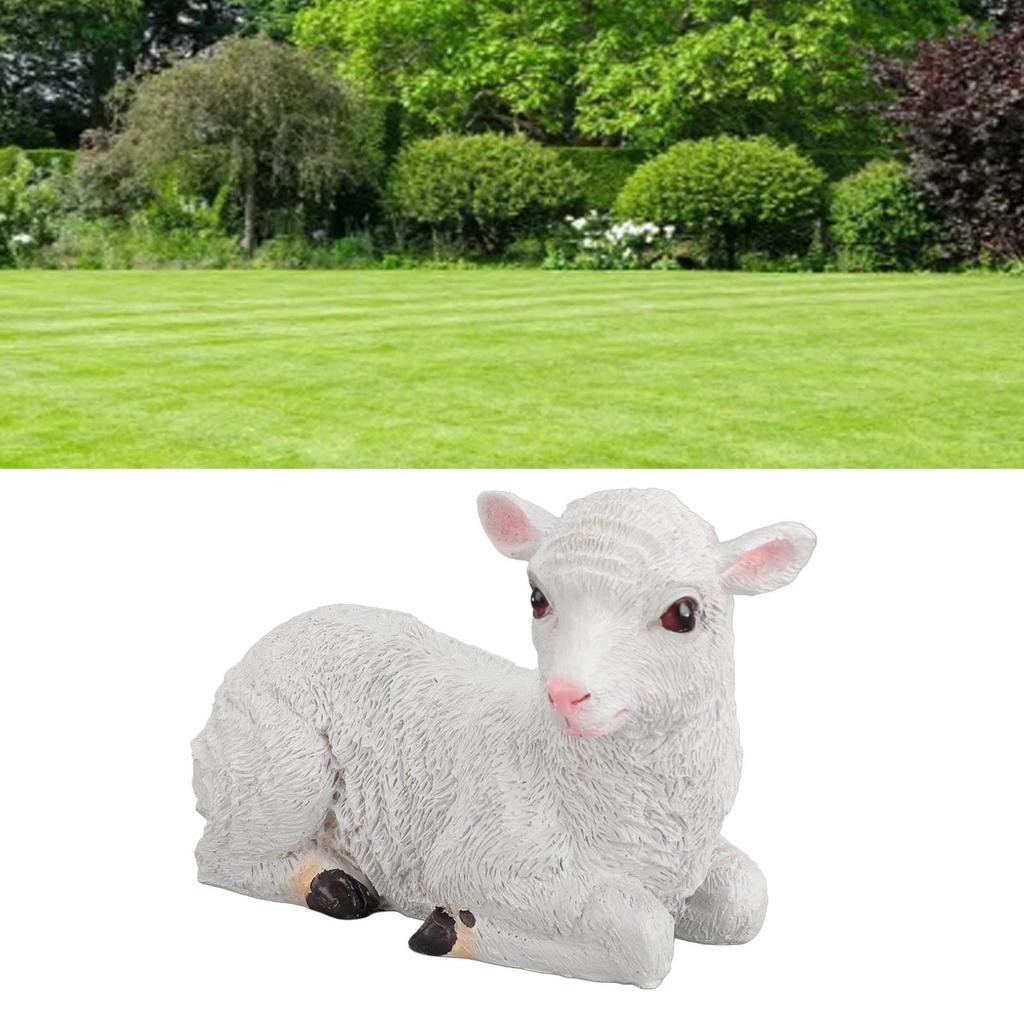 Resin Sheep Ornament Multipurpose Cute Vivid Fine Crafted Waterproof Garden Sheep Statue for Outdoor Indoor