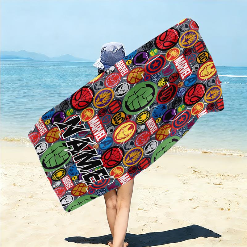 Personalized Captain America's Shield Beach Towel Microfiber Beach Towel Thin Absorbent for Beach Swimming Yoga Bath Sports. 091064