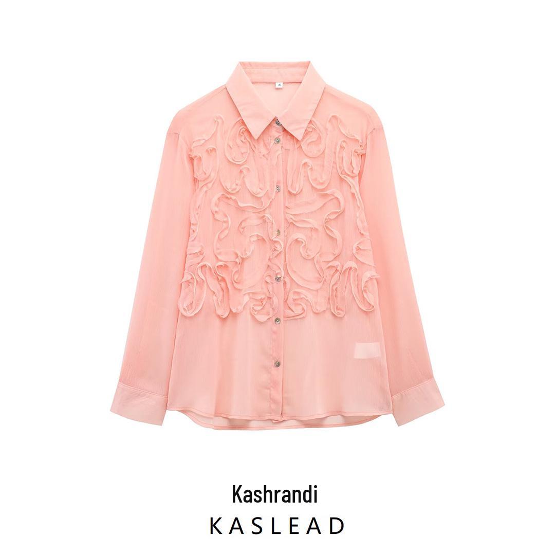

2025 Spring Women s European & American Fashion Versatile Embossed Front Shirt S