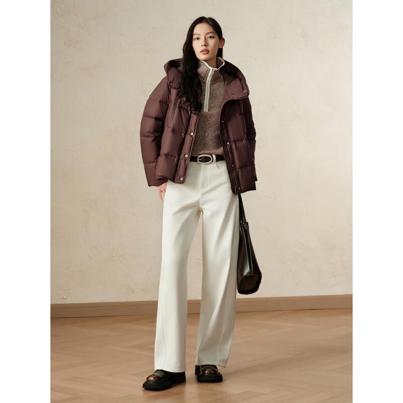 JIU ZI AN NA KOU Women's A-Line Hooded Down Jacket