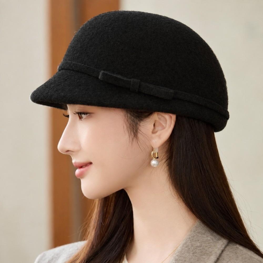 Woolen Fabric Wool Blended Hat Black Newsboy Hat Elegant Painter Beret Daily Wear
