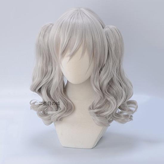 Cosplay Wig from The Second Style with Perfect for Costumes and Fancy Dress 2 Bonus Items Heat-resistant Castle, Silver-gray, Short, Curly, Twin-tail