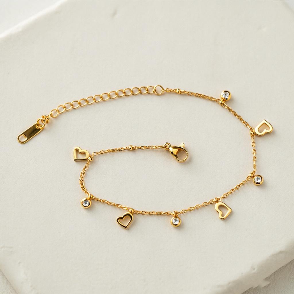 European Multi-layer 18K Gold-Plated Titanium Steel Bracelet with Star, Sun, and Heart Stone Tassels