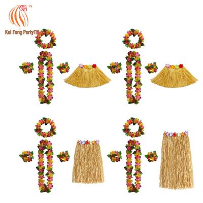 Kaifeng Summer Hawaiian Grass Skirt and Flower Garland Dance Party Set - 5 Pieces (30CM, 40CM, 60CM, 80CM)