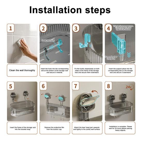 Badrumsförvaringshylla med sugkopp utan borrning Stor kapacitet Stark bärförmåga Organizer med sugkoppar och dräneringshål Avtagbar duschkorg