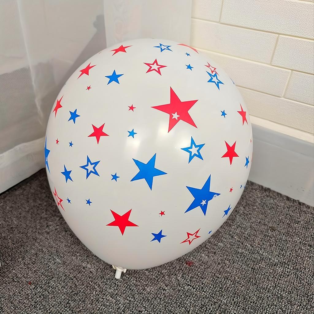 12/20/30pcs US Independence Day 12 Inch Blue Red Five Pointed Star Printed White Latex Ball Happy Anniversary Decoration Balloon