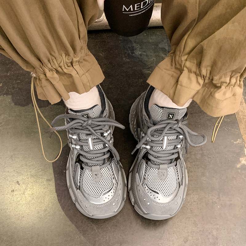 Krazing Pot Microfiber Mesh Spring Autumn Summer Sneakers Platform Lace Up Silver Color Sneakers Thick Bottom Women Fashion Shoes