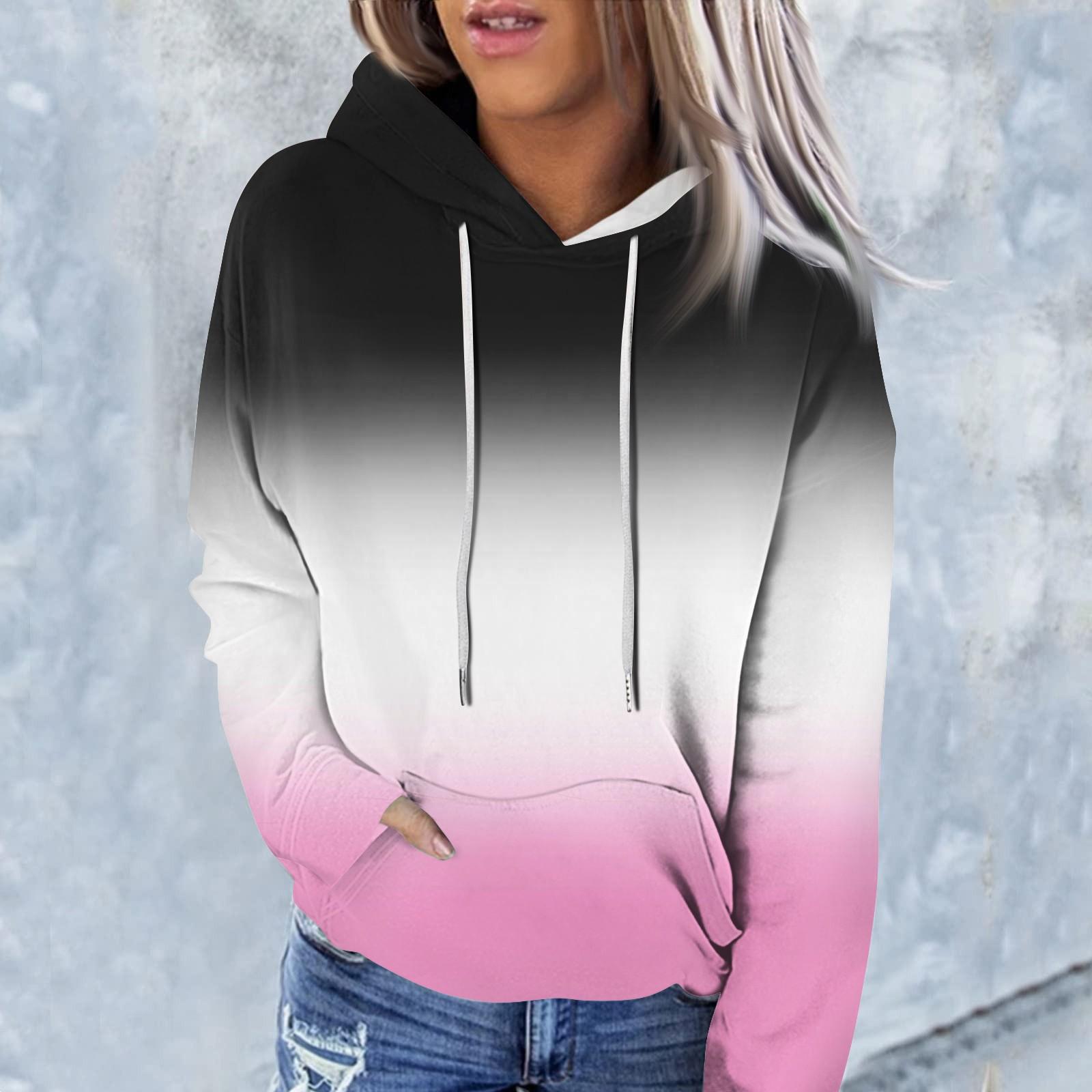 

Женская модная повседневная толстовка с капюшоном и градиентным принтом с длинным рукавом L чёрный