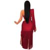 C7428 European and American Women's Fashion One-Shoulder Tassel Long Dress