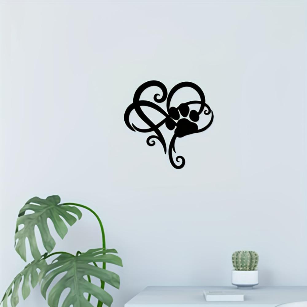 Modern Laser-Cut Iron Heart Paw Print Wall Decor, Indoor Outdoor Metal Art, Gift for Pet Lovers