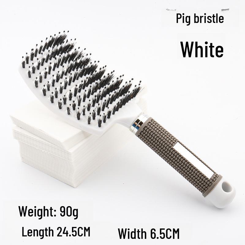 Large Anti-Static Curved Massage Comb for Curly Hair - Pig Bristle, Nine-Row, Plastic