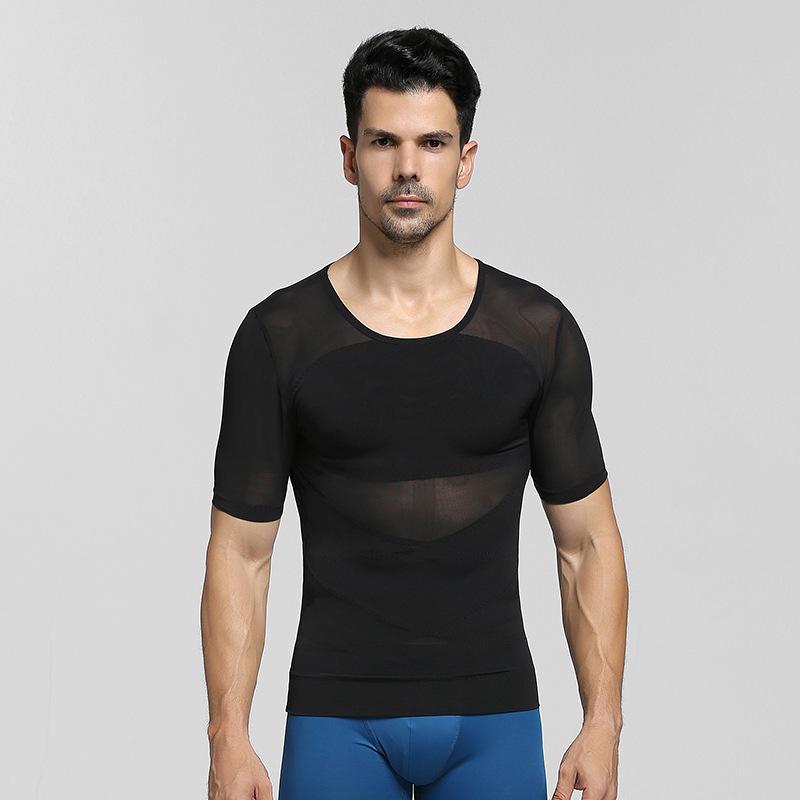 Men's Slimming Body Shaper: Tummy Control Waist Trainer, Invisible Chest Binder, Short Sleeve, Lightweight Summer.
