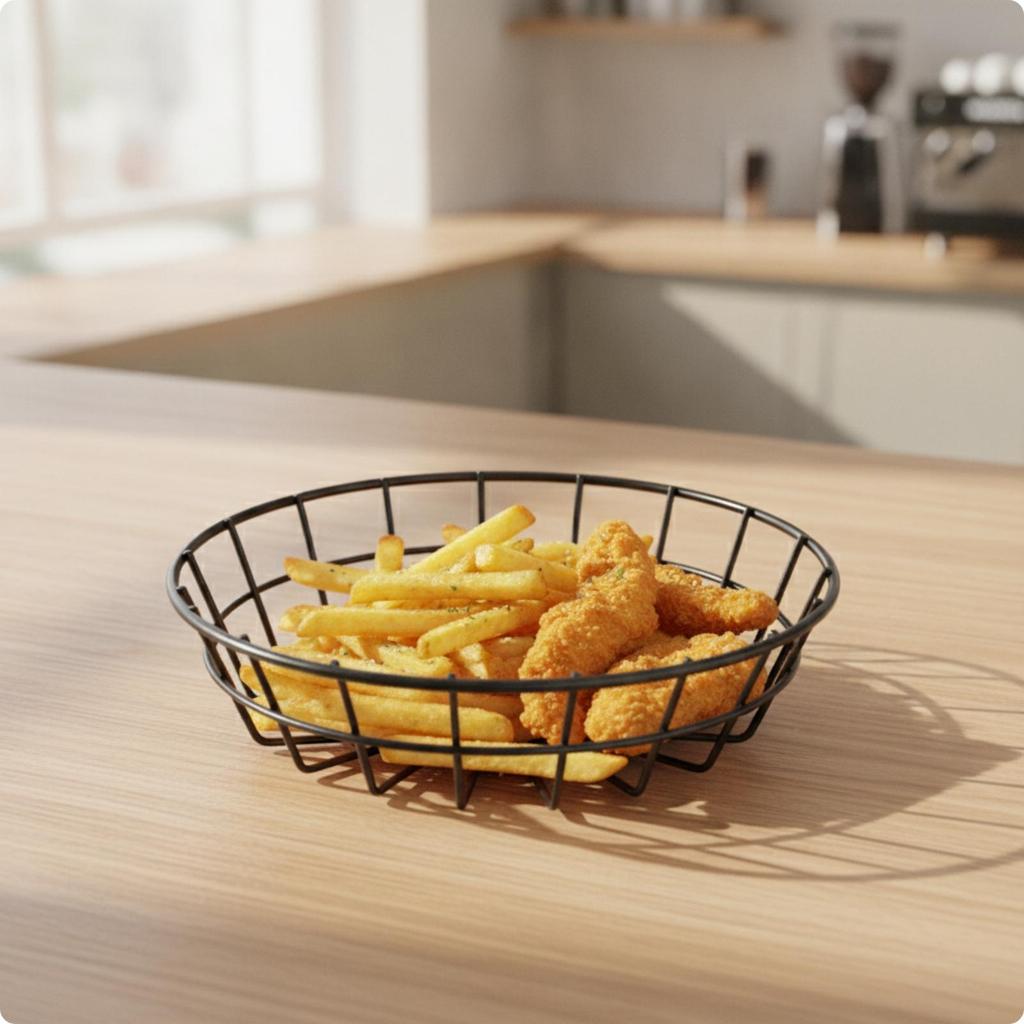 Metal Wire Serving Basket Restaurant-Style Ventilated with Raised