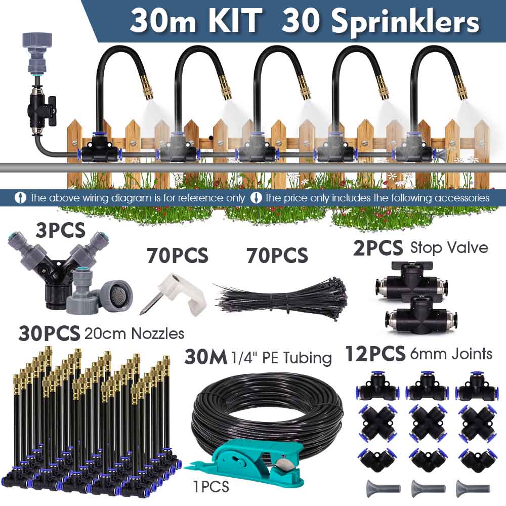 30-5m 1/4" 4/6mm Dimkylsystem 360° Frittböjbar Justerbar Munstycke Atomiserare Spridare för Utomhus Trädgård Bevattning
