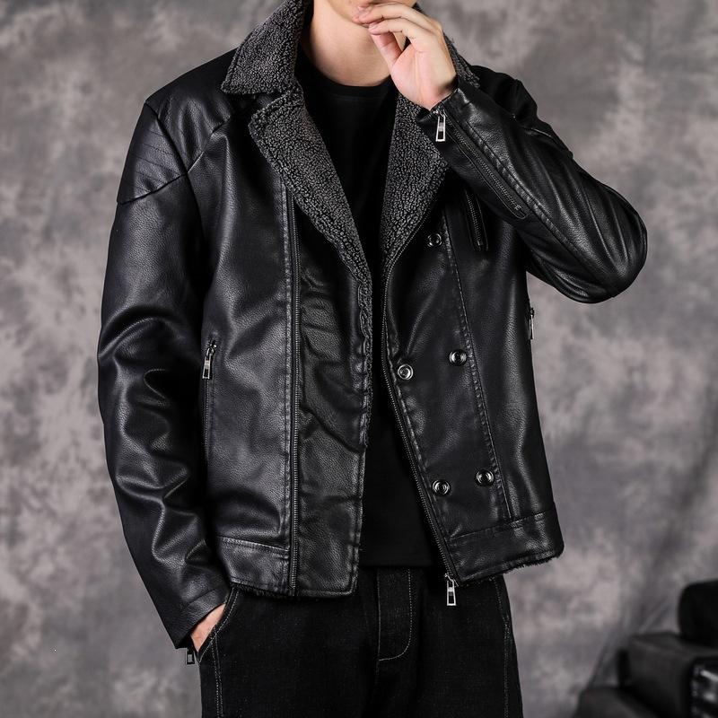 Winter men's leather jacket fur integrated jacket locomotive high-end thickened casual leather jacket men